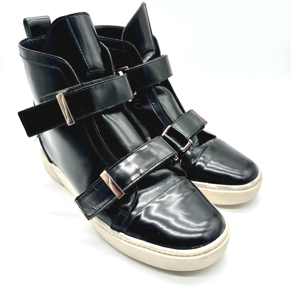 Saint & Libertine Black Leather Strap Hidden Heel Wedge High Top Sneakers 8M